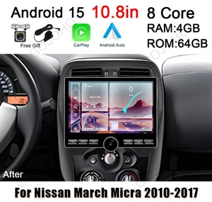 Radio estéreo GPS para automóvil CarPlay para Nissan March Micra 2010-2017 10,8" Android 15,0 - Imagen 1 de 16