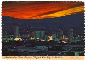 Sundown Reno Nevada Biggest Little City Postcard - Picture 1 of 2