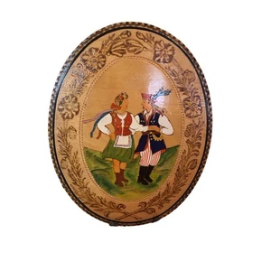 Vintage Polish folk art hand-painted etched carved dancing couple - Picture 1 of 7