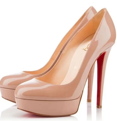 Christian Louboutin Bianca Patent Leather Nude Platform Stiletto Heels - Worn 39 - Image 1 of 4