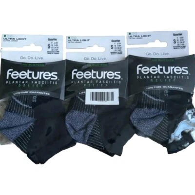 3 Pairs Feetures Plantar Fasciitis Relief Ultra Light Quarter Runing Socks, S - Image 1 of 4