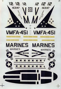 CALCOMANÍAS SUPERESCALA 32-114 BAJA VISIBILIDAD F/A-18A HORNET VMFA-451 USMC 1:32 DESERT STORM - Imagen 1 de 2
