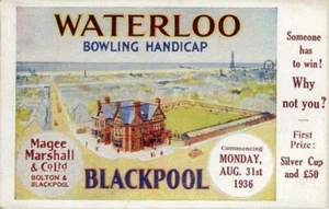 GEDRUCKTE WERBEPOSTKARTE BLACKPOOL WATERLOO BOWLING HANDICAP 1936 LANCASHIRE - Bild 1 von 2