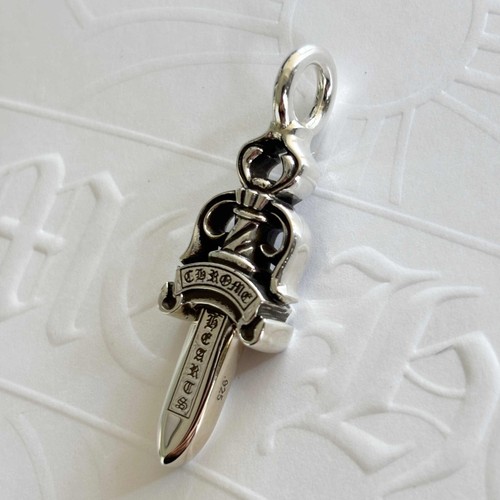 CHROME HEARTS Ciondolo Pugnale Doppio Cuori Cromati 100% Autentico