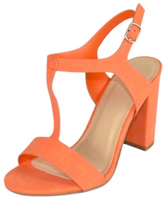 Delicious Women Ankle T-Strap Block High Heel Sandals Open Toe REGENT Orange - Image 1 of 3