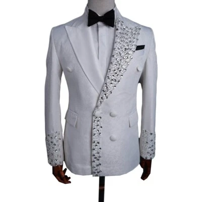Men Suit Peak Paisley Diamond Double-Breasted Classic Tuxedo Wedding Dinner - Image 1 of 4