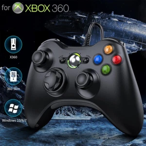 For Xbox 360 / Slim, PC Windows 11 10 8 7 Black Wired Game Controller Joystick - Picture 1 of 14