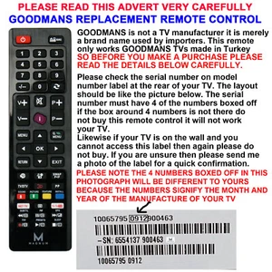GOODMANS REMOTE CONTROL A GENUINE REPLACEMENT THAT WORKS MANY LCD/LED MODELS - Picture 1 of 3