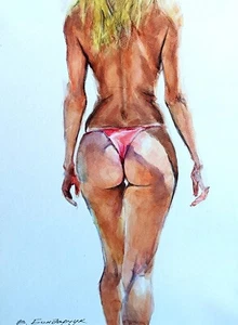 Original watercolor painting. Beautiful naked girl. Minimalist illustration art - Picture 1 of 10