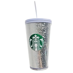 Starbucks Silver Glitter 16oz White Silver Cold Cup New SKU Lid Straw - Picture 1 of 9