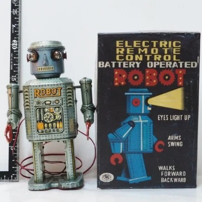 Masudaya Japan Toy Tin Plate Vintage Goods Retro Figure Tin robot light blue - Image 1 of 4