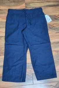 Liz Claiborne Drawstring Linen Blend Crop Capri Pants Size M Blue Indigo NWT - Picture 1 of 10