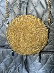 Neiman Marcus Handmade Golden Globe” Beaded Chain & Purse Attached Mirror - Picture 1 of 5