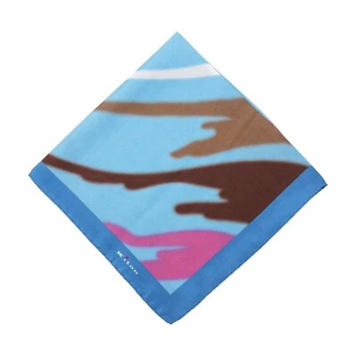 Kiton Sky Blue and Pink Abstract Watercolor Print Silk Pocket Square - Image 1 of 4