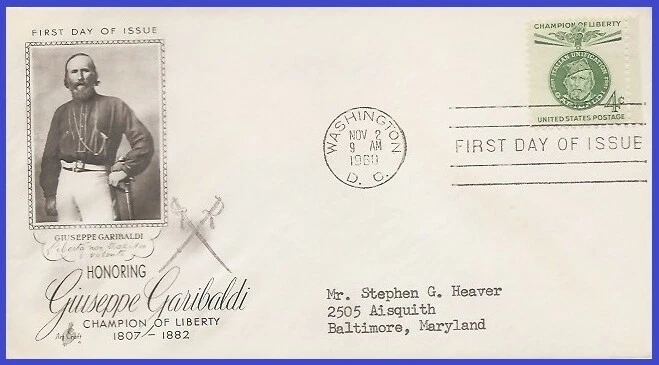 USA4 #1168 ADDR ARTCRAFT FDC   Giuseppe Garibaldi - Image 1 of 1