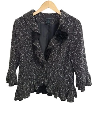 Cynthia Rowley Womens SZ L Gray Ruffle Neckline 3/4 Bell Sleeve Blazer  w Flower - Image 1 of 4