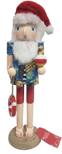 Wooden Christmas Nutcracker, 15", BEACH, SUMMER SANTA (no flamingo) # 2, sp, BOF - Picture 1 of 13