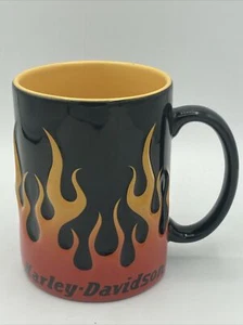 Harley Davidson Motorcycles Mug 3D Raised Flames Black Orange Coffee Cup 2002 - Picture 1 of 5