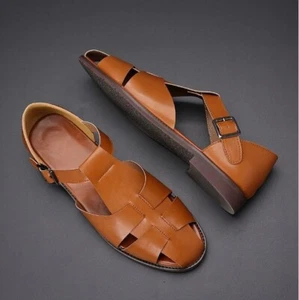 Roman Style Mens Closed Toe Sandals Buckle Flats Casual Business Shoes Summer - Picture 1 of 14