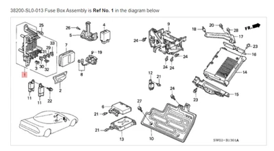 HONDA ACURA GENUINE OEM NSX Fuse Box Assembly Control Unit ☆ 38200-SL0-013 ☆ - Image 1 of 2