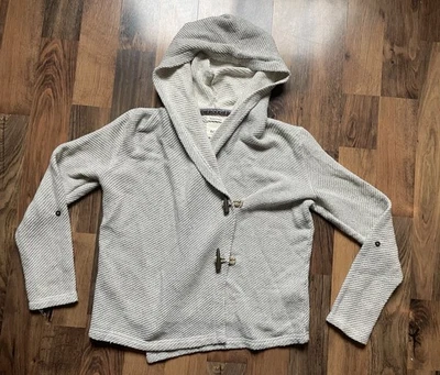 Suéter tejido para mujer Roxy marfil crema, 2 botones de madera por talla CS Boho capucha Foto 1 de 4