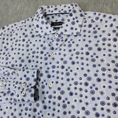 Bugatchi Shirt Mens Large White Blue Shaped Fit Cotton Long Sleeve Floral Print - Image 1 of 4