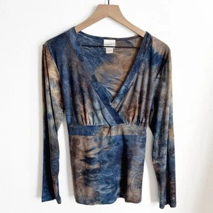 Vtg 90s Fashion Bug Top Womens Large Blue Empire Waist Fairy Grunge Floral Y2K - Picture 1 of 15