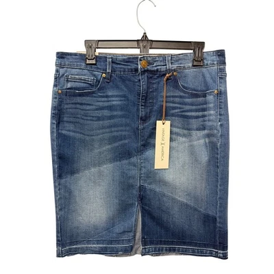 NEW Vintage America Women's Blue Denim Patchwork Pencil Skirt Size 10/30 - Image 1 of 4