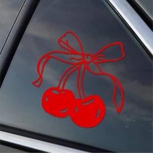 Vinyl Car Decal Coquette Cherries With Bow Kawaii Girly Truck Decal Lolita Decal - Picture 1 of 1
