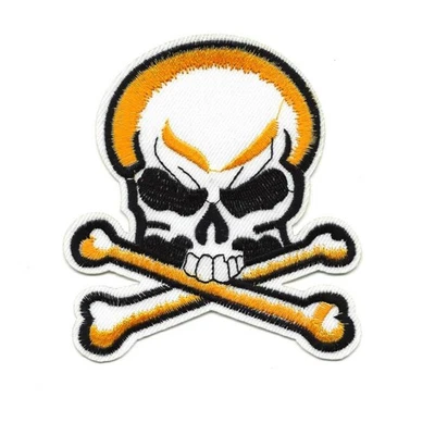 SKULL AND CROSSBONES IRON ON PATCH 3.5" Skeleton Biker Jacket Embroidered NEW - Image 1 of 2