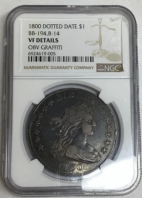 1800  Dotted Date Draped Bust Silver Dollar,NGC  VF Details BB-194,B-14 - Image 1 of 2