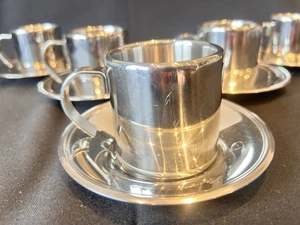 Rare Meber Italy 18/10 Stainless Double Wall Coffee Cup & Saucer X5 Vintage(c2) - Picture 1 of 13