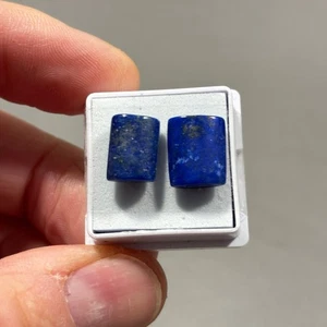 2 x Natural Lapis Lazuli Barrel Cabochon Rectangle Blue 11.95 carat E0-1276 - Picture 1 of 2