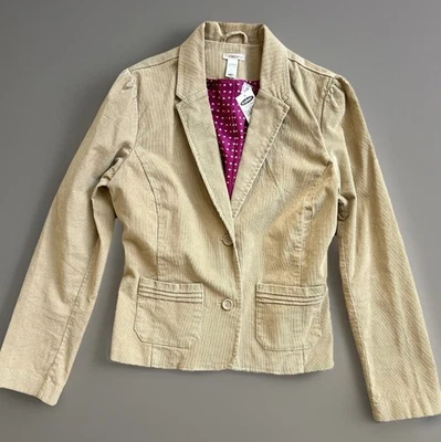 Vtg Old Navy Y2K Corduroy Blazer Jacket Medium Beige Fitted Retro Coquette NOS - Image 1 of 4