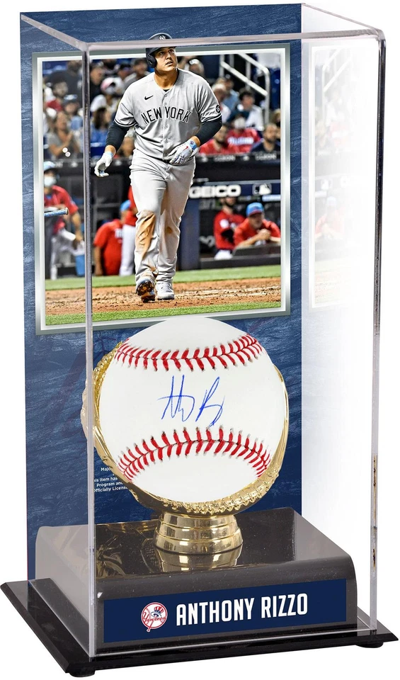 Anthony Rizzo Yankees Firmado Pelota y Serie Debut Guante Dorado Vitrina con Imagen Foto 1 de 1
