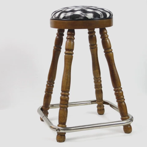 Vintage Retro Wood Stool w/Updated Padded Seat Cover
