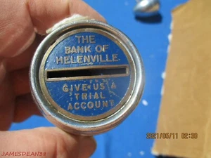 BANK OF HELENVILLE WISCONSIN CHROME BARREL COIN BANK ADVERTISING - Picture 1 of 3