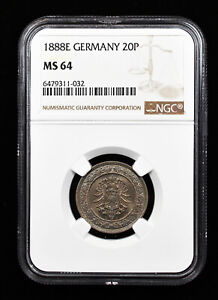 GERMANY 1888E 20 PFENNIG NGC MS64