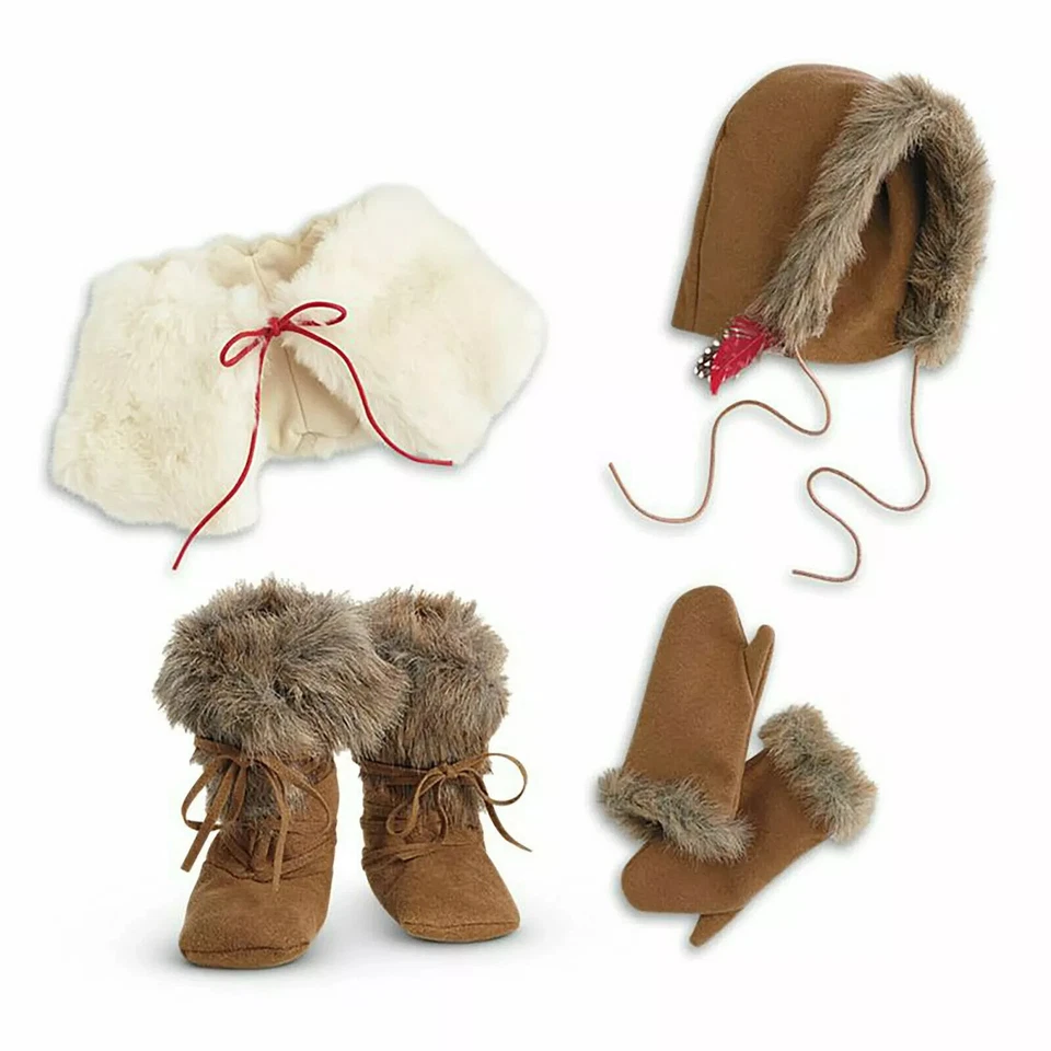 American Girl Kaya Winter Accessories Fur BOOTS Hood Cape Mittens NRFB