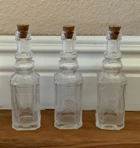 Decorative Glass Bottles Set of 3 Home Decor Small 5” Cork Decorative Bottles - Picture 1 of 3