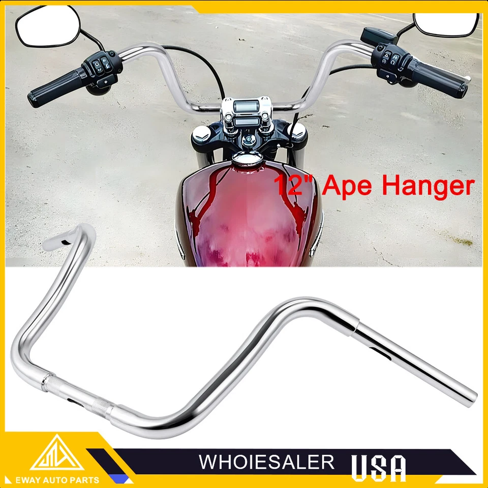 For Harley FLS FX Softail Heritage Road King 12 in Ape Hanger Handlebar 1 1/4"  - Image 1 of 4