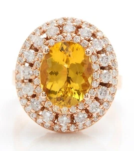 4.71 Carat Natural Yellow Citrine and Diamonds in 14K Solid Rose Gold Ring - Picture 1 of 6