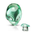 Doppel ausgestellter Pyrex Glasstecker Ohr 2 bis 7/8 Stärke & grün Alien-Paar