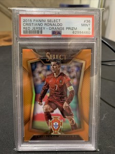 2015-16 Panini Select Cristiano Ronaldo Orange Prizm Red Jersey /149 PSA 9 GOAT
