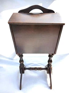 Vintage Wood Priscilla Sewing Cabinet Box Stand w Double Lids & Legs Wooden - Picture 1 of 14