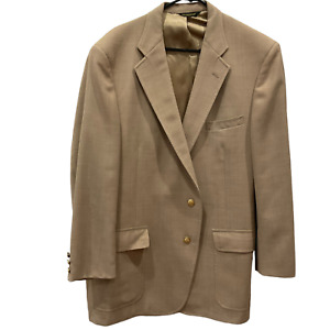 48L Mens Blazer Jacket Suit Coat solid PALM BEACH VTG tan beige Brown gold butto