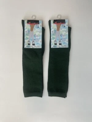 2 pares de calcetines verdes de punto plano hasta la rodilla de escuela secundaria para niñas M (se adapta a la talla de zapato 7,5-3,5) Foto 1 de 2