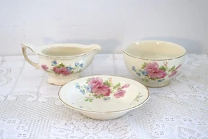 EDWIN M KNOWLES S-443-E1 1930s Pink Blue Flowers Cereal Cranberry Bowl Creamer - Picture 1 of 13