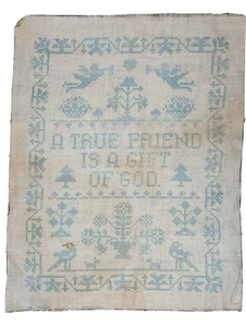 A True Friend I A Gift of God Sampler Stamped 14 X 11 Inches Fabric Linen - Picture 1 of 9