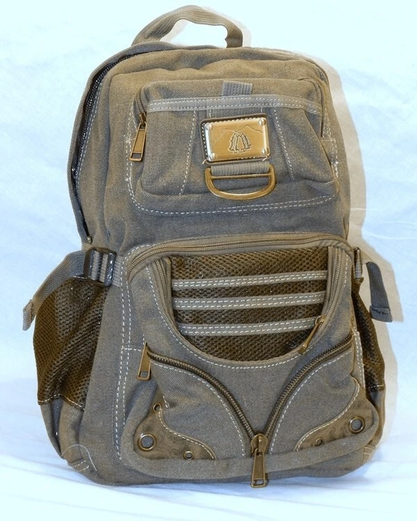 GREEN W/ MESH CANVAS BACKPACK Roomy  Muli-purpose school travel hiking - Image 1 of 1